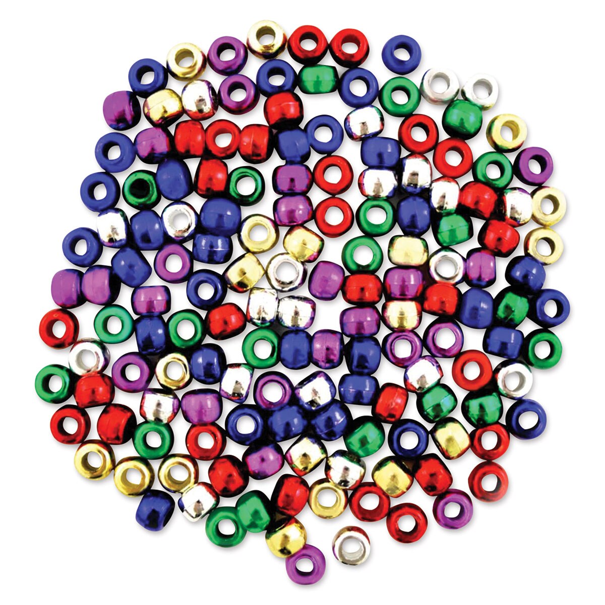 Craft Medley Pony Beads - Metallic Mulitcolor, Package of 150