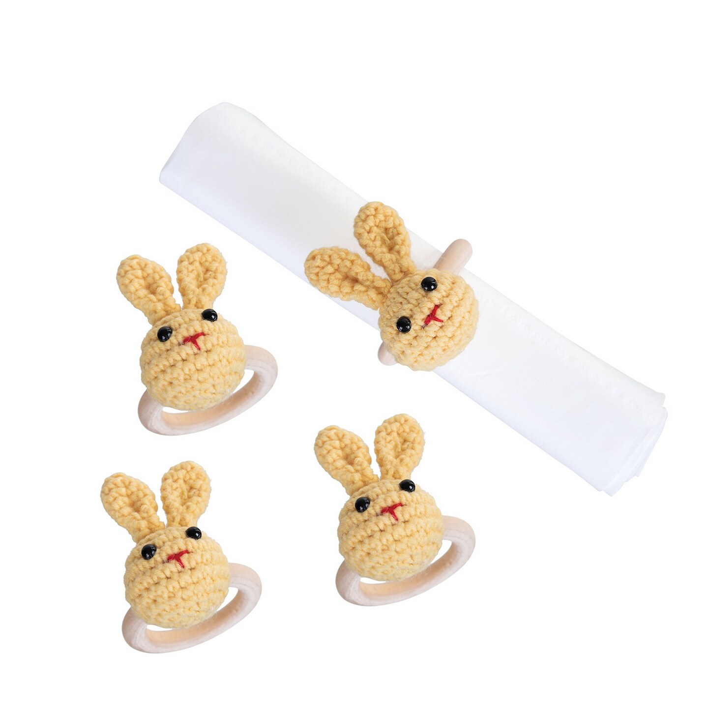 Yellow Knitted Bunny Napkin Ring, Set of 4