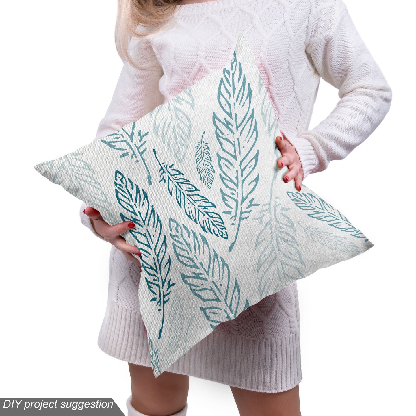 Ambesonne Teal and White Fabric by The Yard, Pastel Colored Grunge