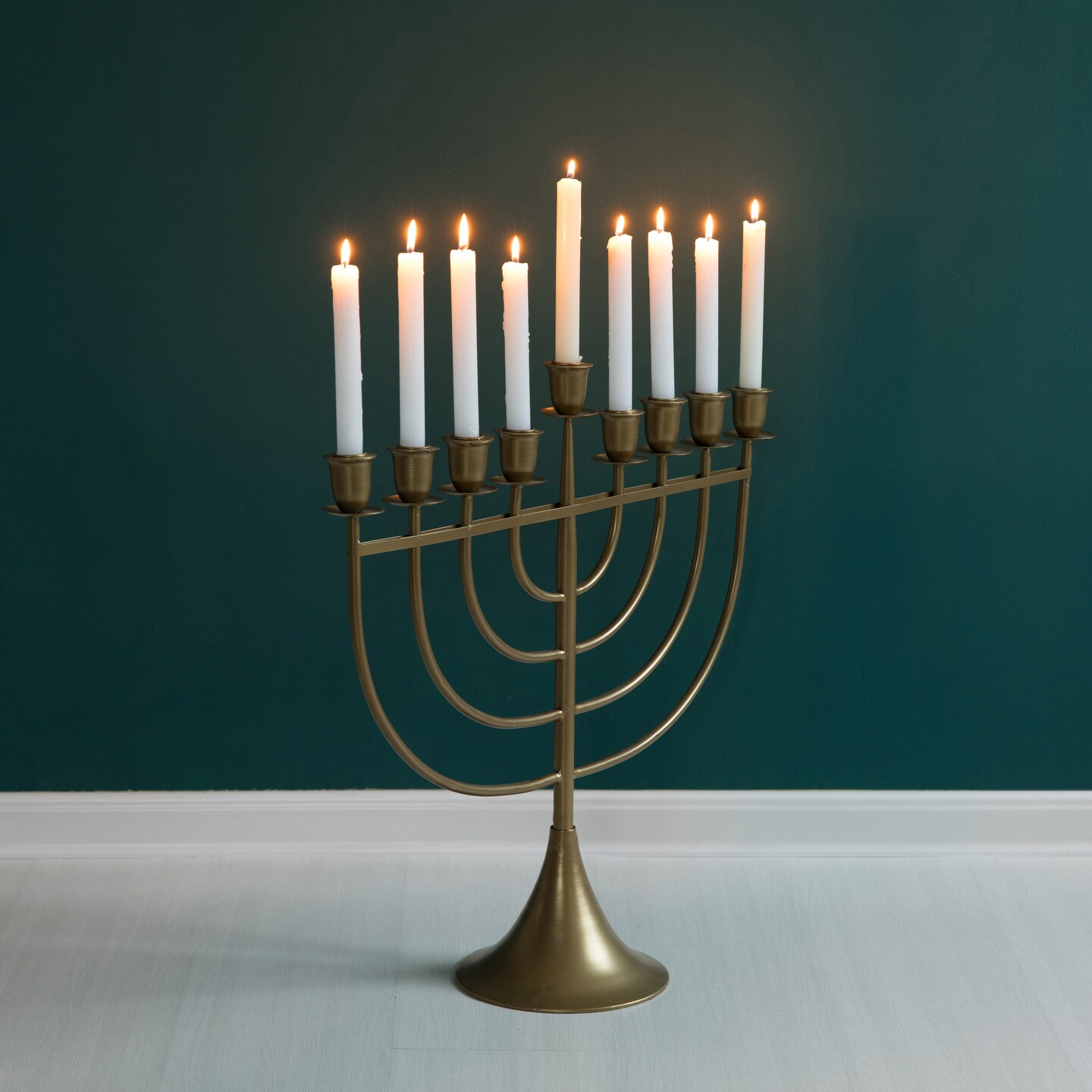 Modern Solid Metal Judaica Hanukkah Menorah 9 Branched Candelabra