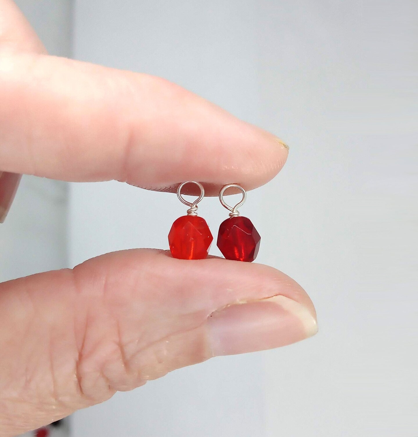 Red Czech Glass Bead Charms, 6mm Faceted Bead Dangle Charms, 10 piece Mix, Adorabilities