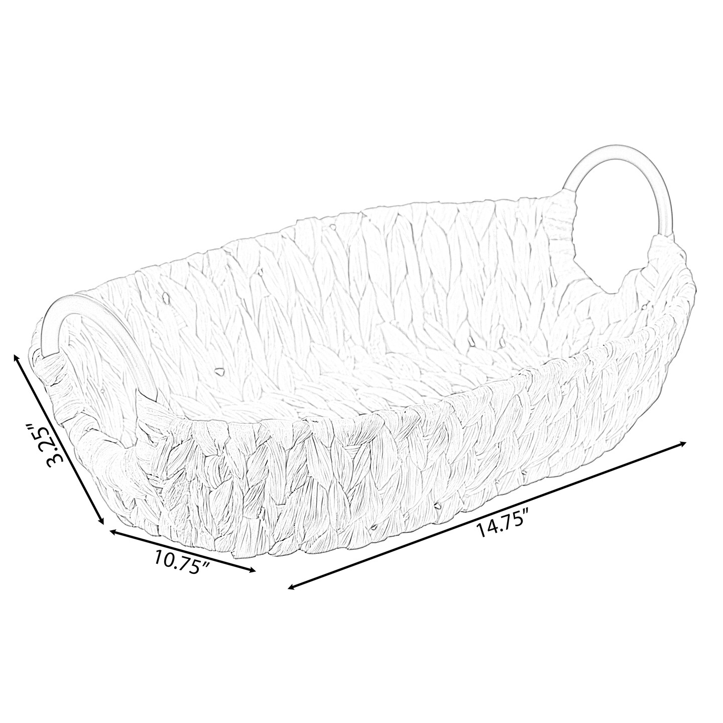 Natural Water Hyacinth Storage Oval Baskets with Black Handles for Serving or Decoration