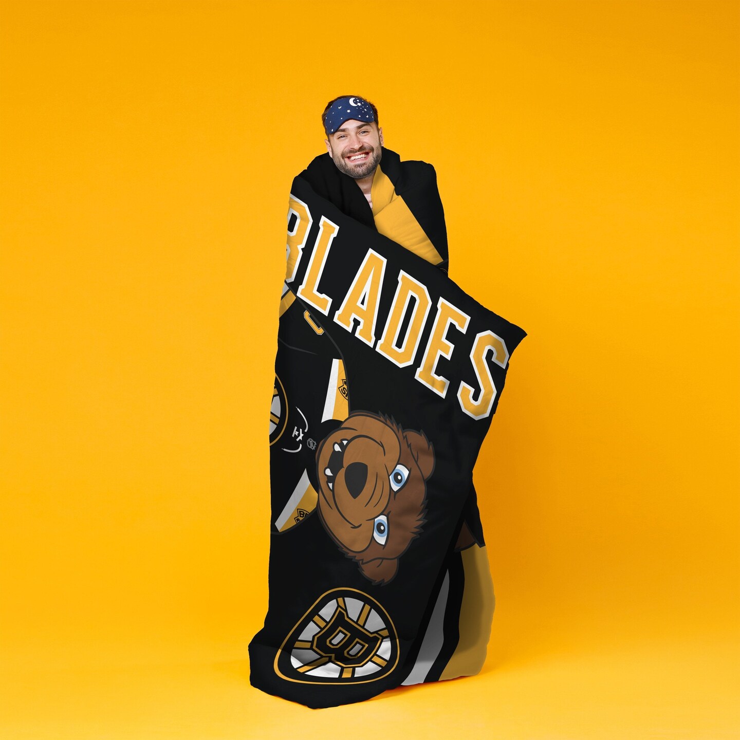 Sleep Squad Boston Bruins Blades 60&#x201D; x 80&#x201D; Raschel Plush Hockey Blanket