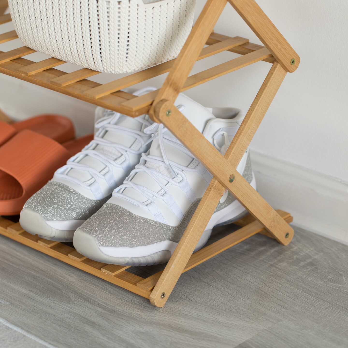 Bamboo Foldable Shoe Rack, Free Standing Shoe Organizer Storage Rack