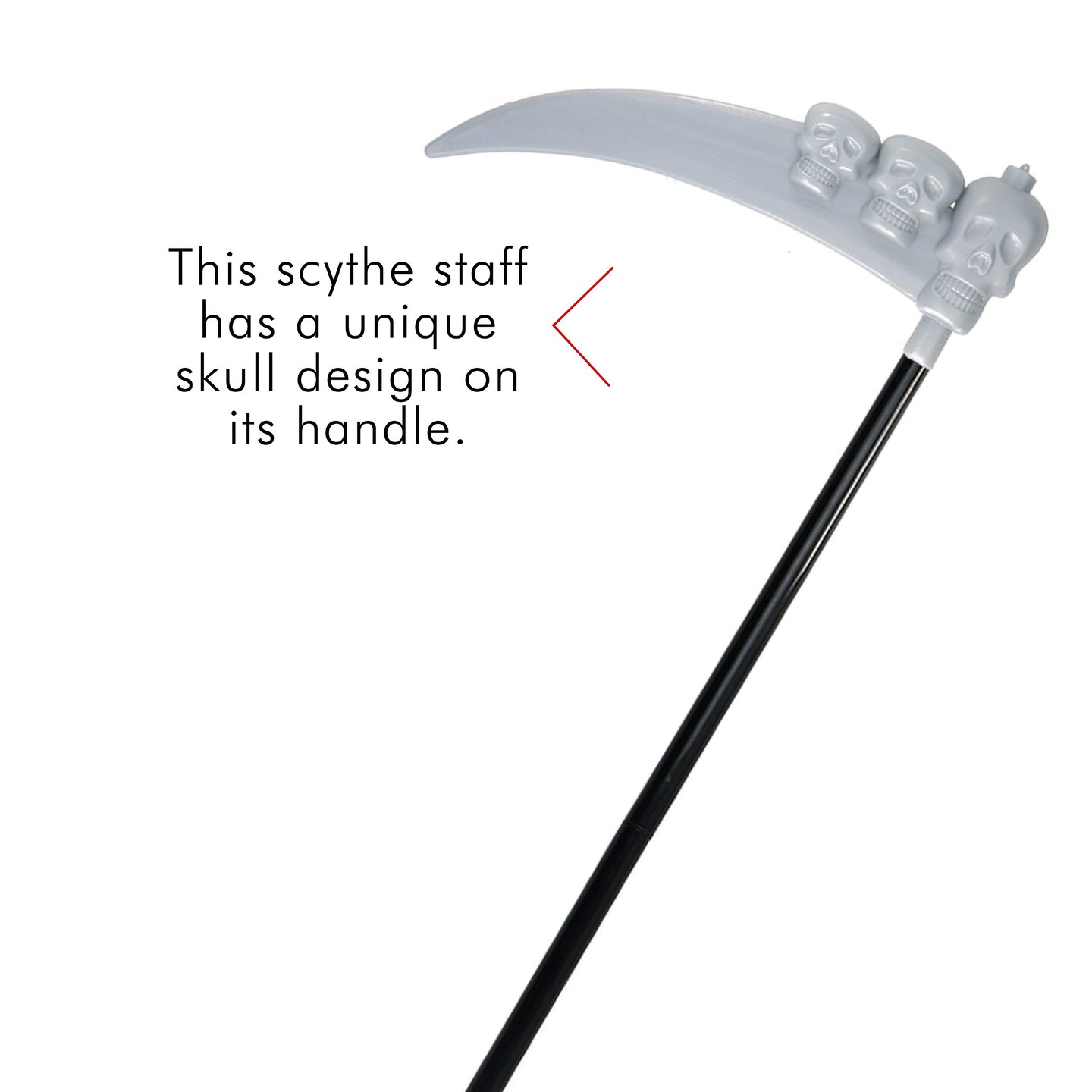 Scythe Staff with Skulls - Grim Reaper Death Scythe Costume Accessories Weapon Prop