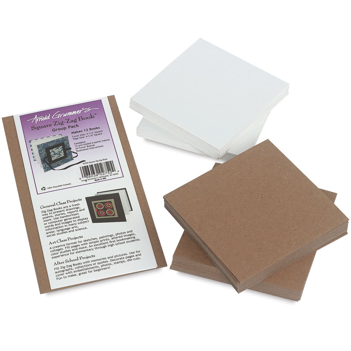 Arnold Grummer&#x27;s Zig-Zag Book Classroom Pack - Square Books, 4.5&#x22; x 4.5&#x22;, Pkg of 12