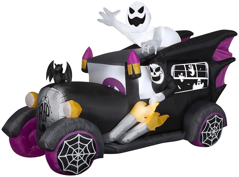 9' Gemmy Airblown Inflatable Halloween Vintage Reaper Hearse 227922