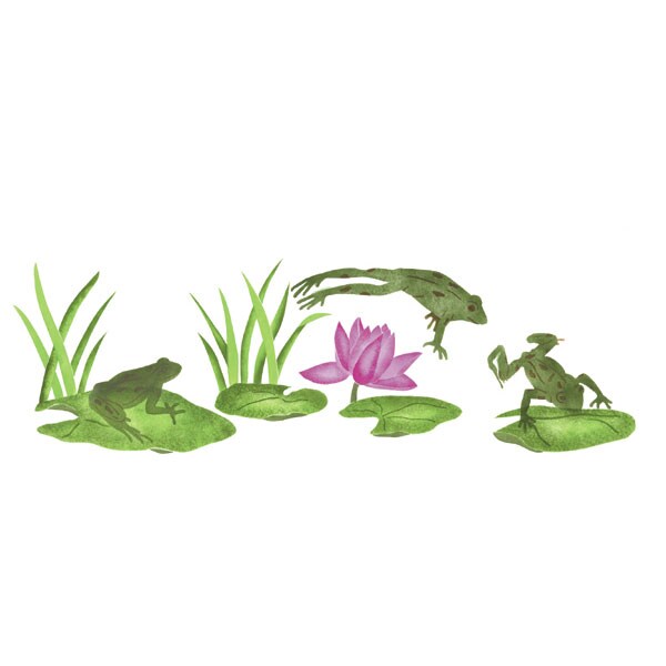 Frog and Lily Pads Wall Stencil | 2627 by Designer Stencils | Animal &#x26; Nature Stencils | Reusable Art Craft Stencils for Painting on Walls, Canvas, Wood | Reusable Plastic Paint Stencil for Home Makeover | Easy to Use &#x26; Clean Art Stencil