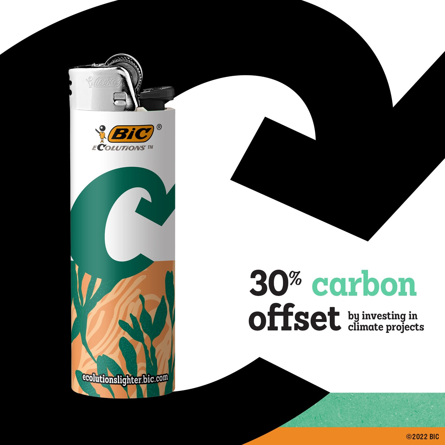 BIC Ecolutions Pocket Lighter, 50-Count Tray of Ecofriendly Candle Lighters, 55% Recycled Metal and 30% Carbon Offset