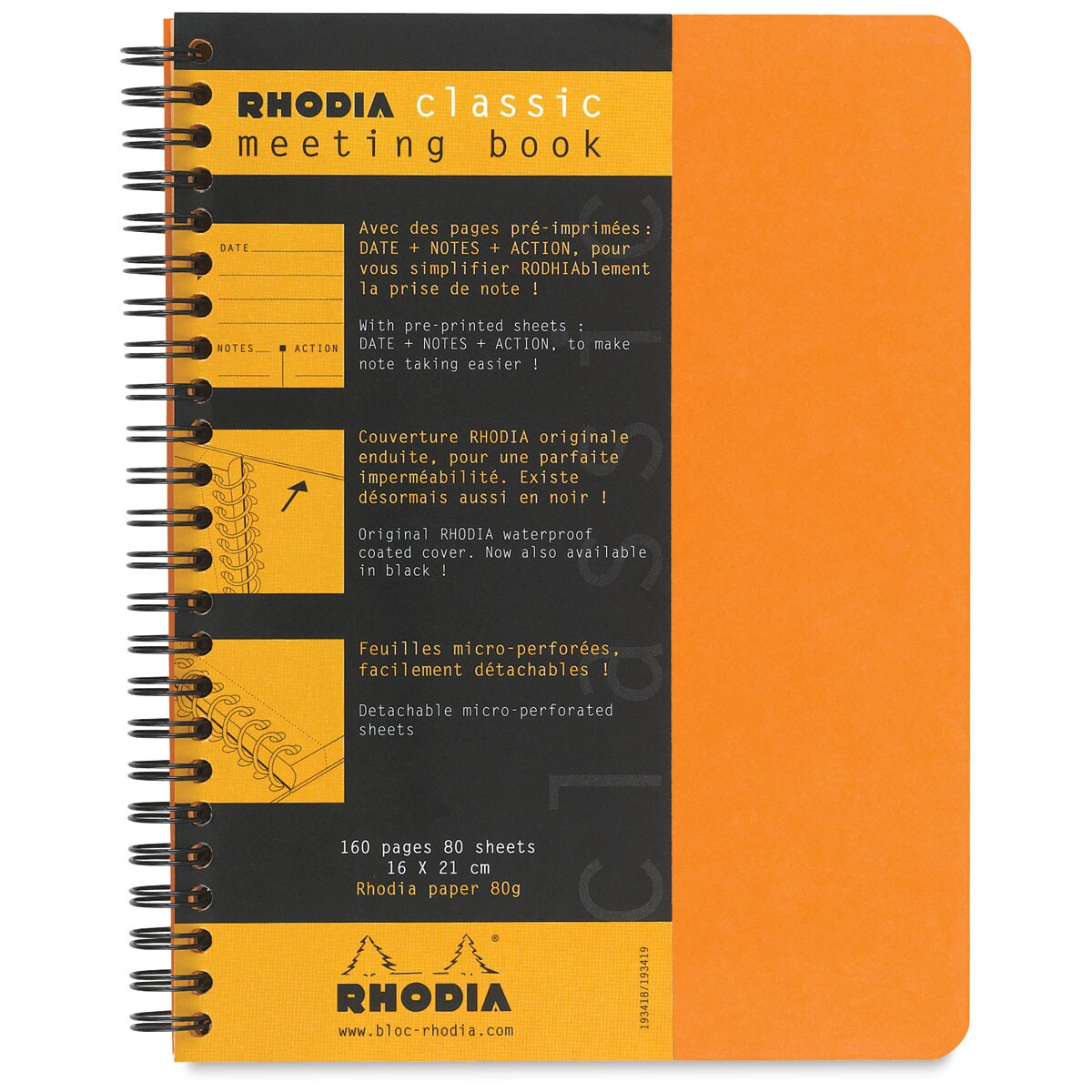 Rhodia Wirebound Meeting Notebook - Orange, Lined, 8-1/4&#x22; x 6-1/2&#x22;
