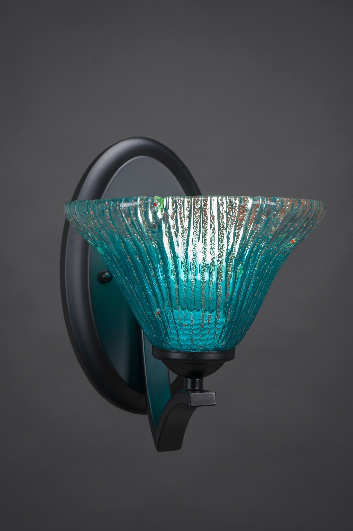 Zilo Wall Sconce Shown In Matte Black Finish With 7 Teal Crystal Glass