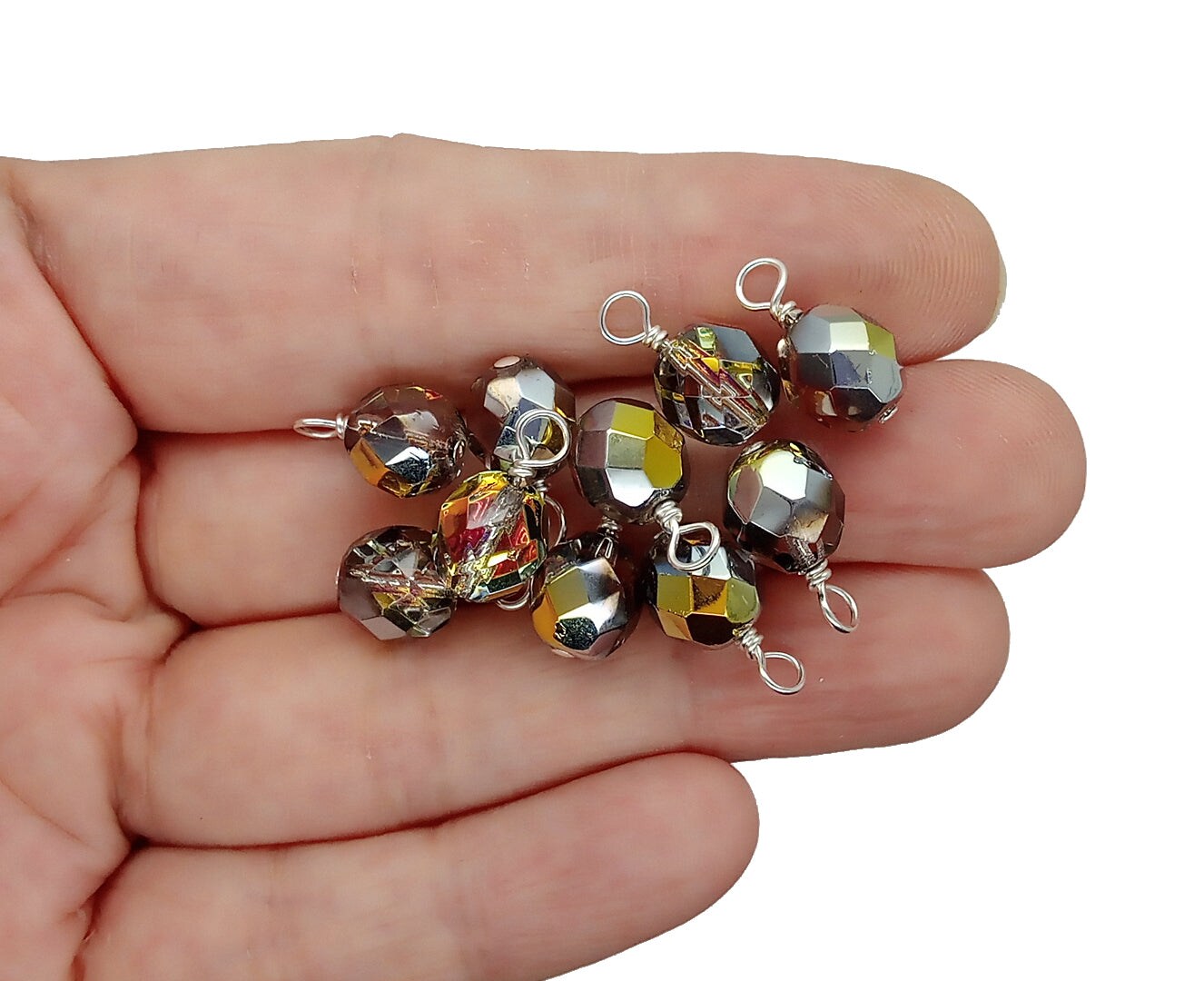 Marea Fire-Polished Dangle Charms, 8mm AB Finish Czech Glass Beads, Set of 10 charms, Adorabilities