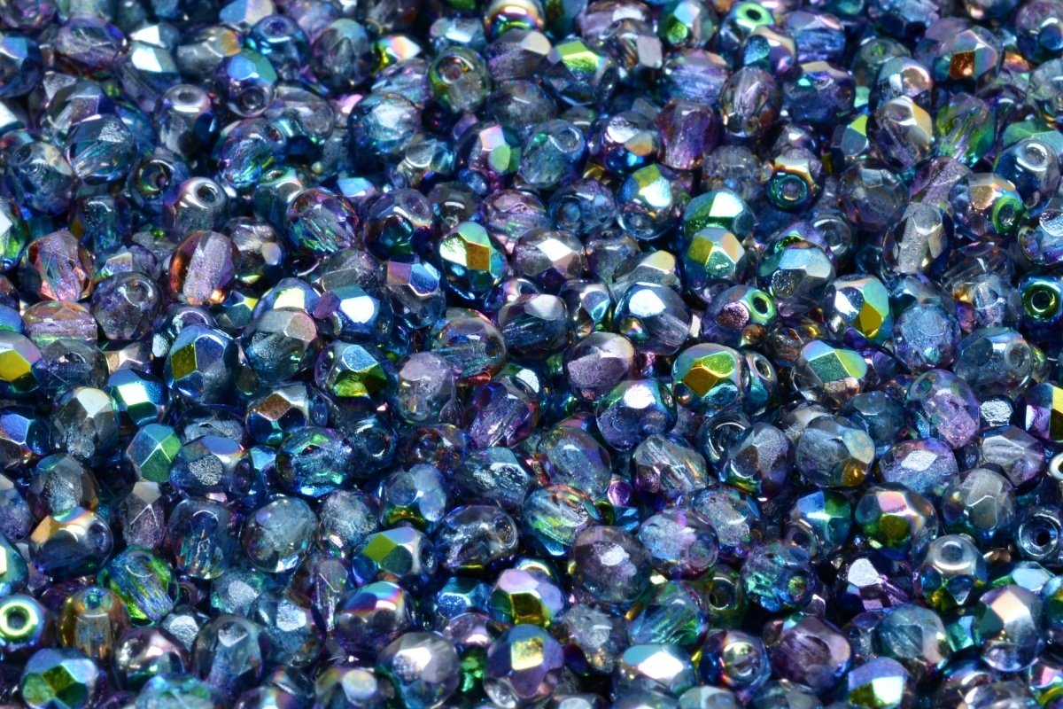 4mm Czech Fire Polish Round Bead, Crystal Magic Blue/Pink, 50 pieces