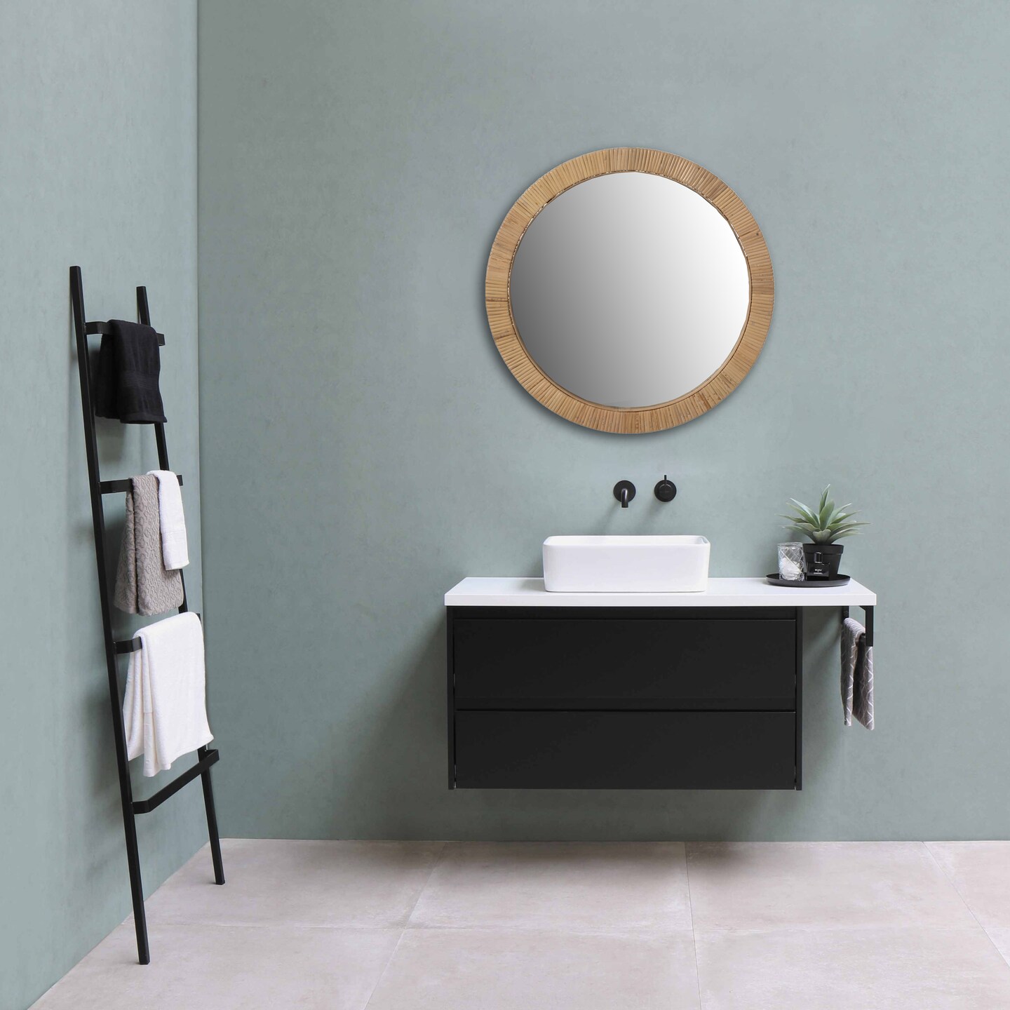 Natural Creative Hanging Rattan Wall Mirror Round Shape for Living Room