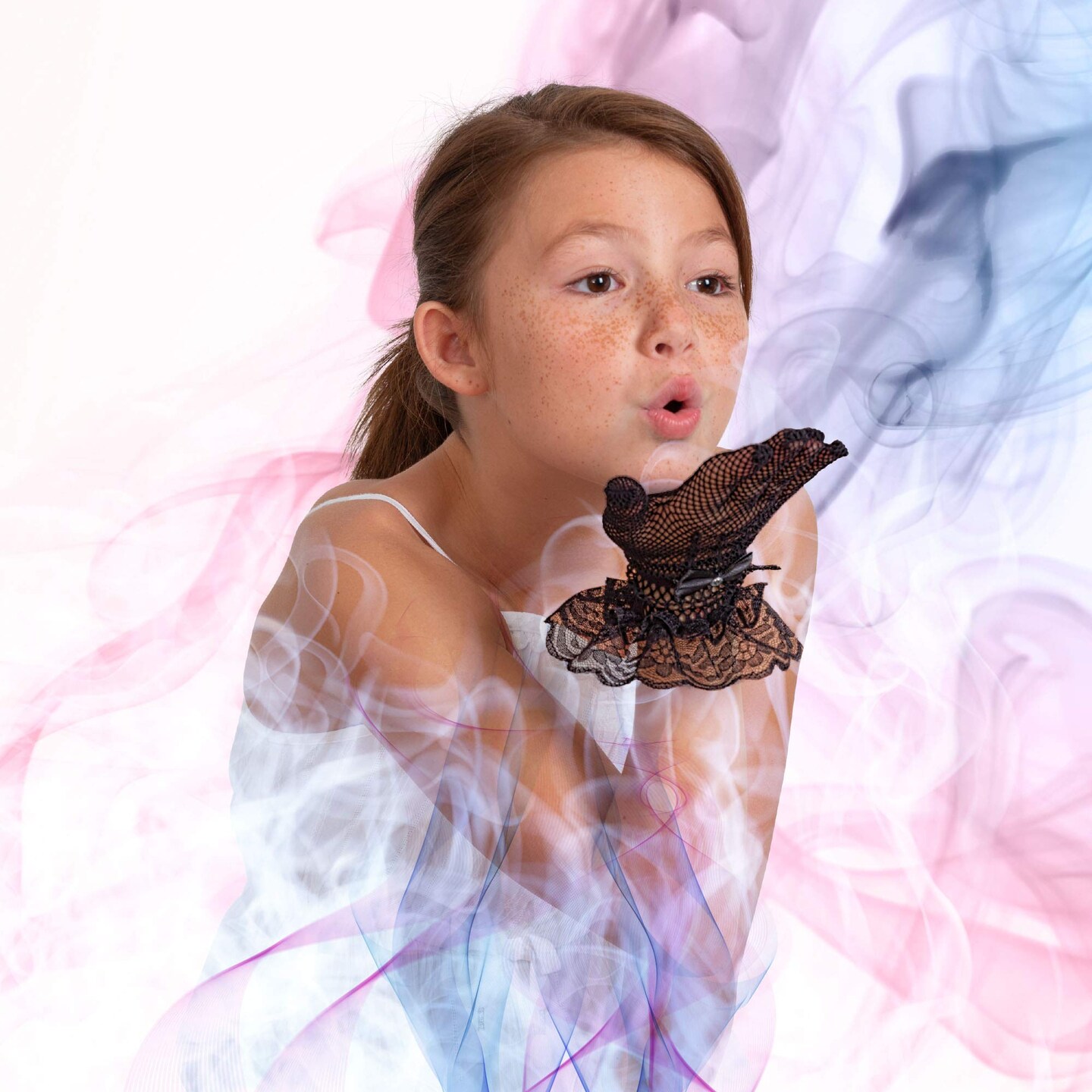 Dress Lace Hand Gloves - Vintage Formal Black Sheer Evening Gloves with Satin Bow and Lace Ruffle Wrist Cuffs for Women and Girls