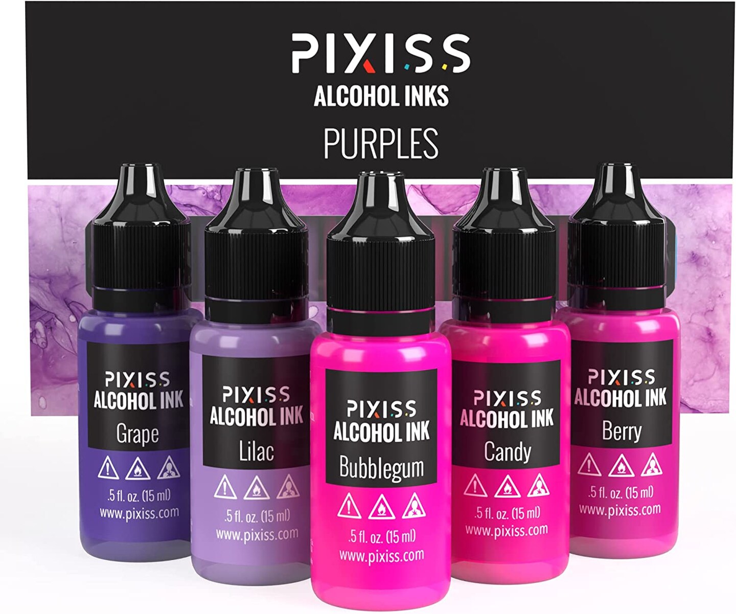 Pixiss Purples Alcohol Inks Set, 5 Highly Saturated Purple Alcohol Inks for Resin