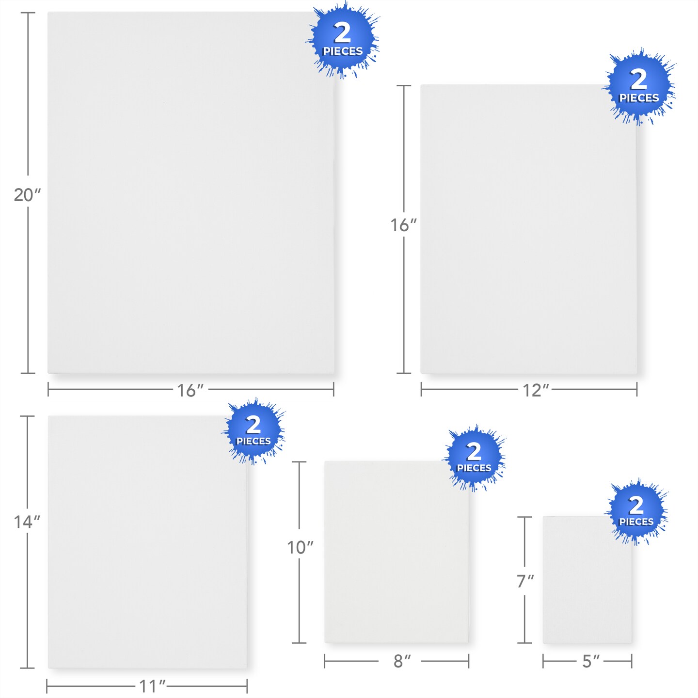 7 Elements (10 pack) Multi-sized Stretched Canvas for Painting - 100%  Cotton Pre Primed White Art Canvases