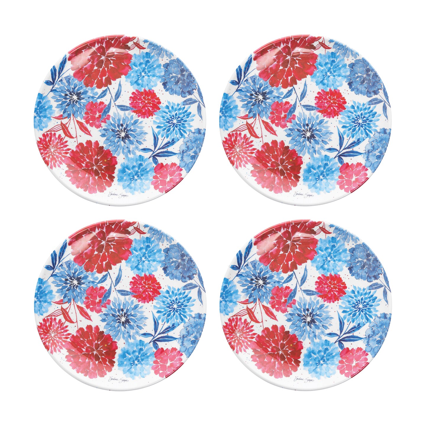 Patriotic Floral Decorative Round Serving Platter Plates Set of 4