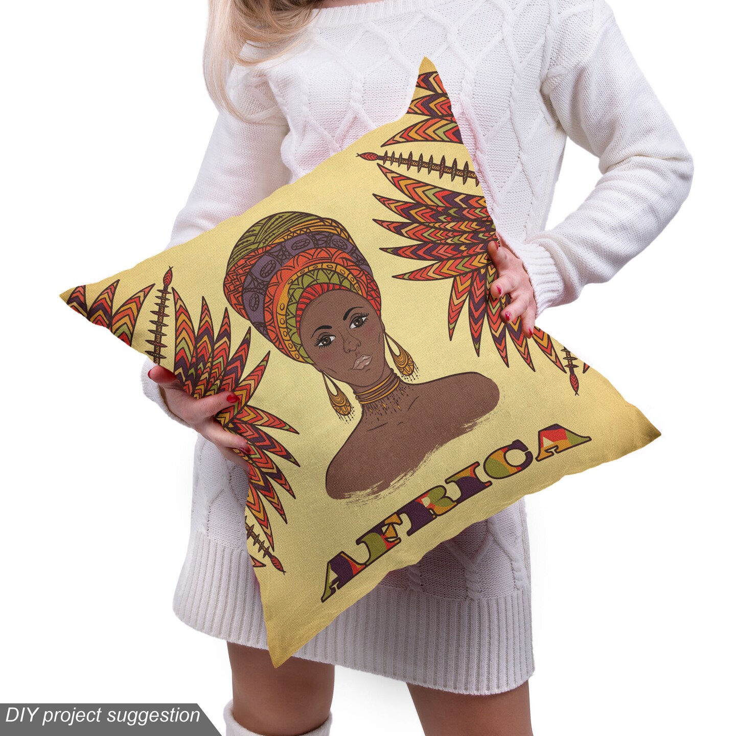 Ambesonne African Fabric by The Yard, Woman in Traditional Turban and Palms Cultural Folk Graphic Art, Decorative Fabric for Upholstery and Home Accents, 10 Yards, Multicolor