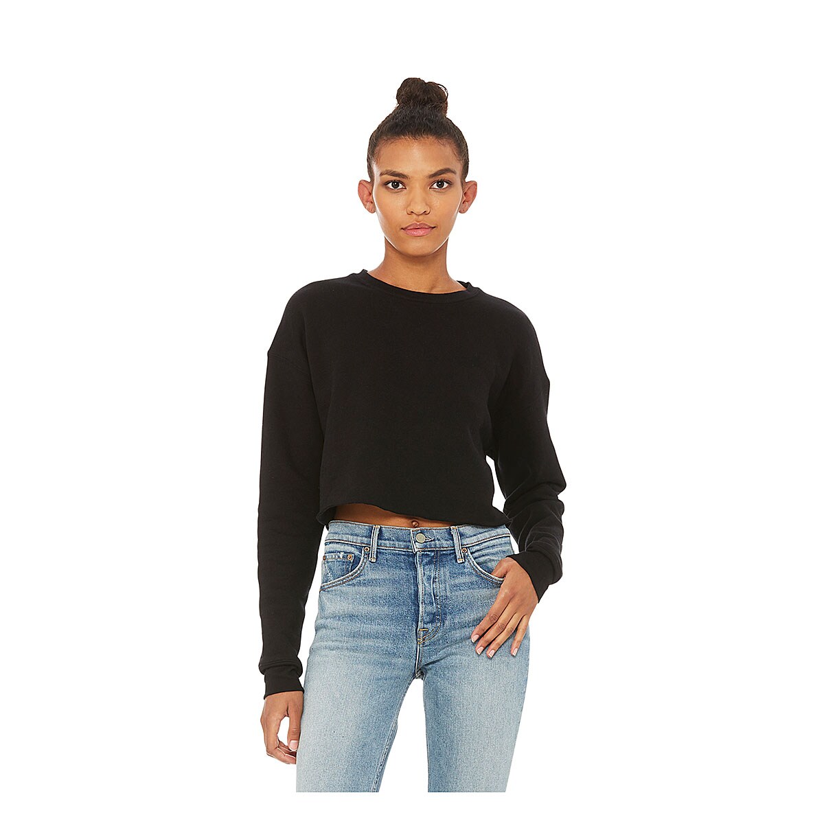 Bella Canvas Cropped Crew Fleece - Black, Medium | Michaels