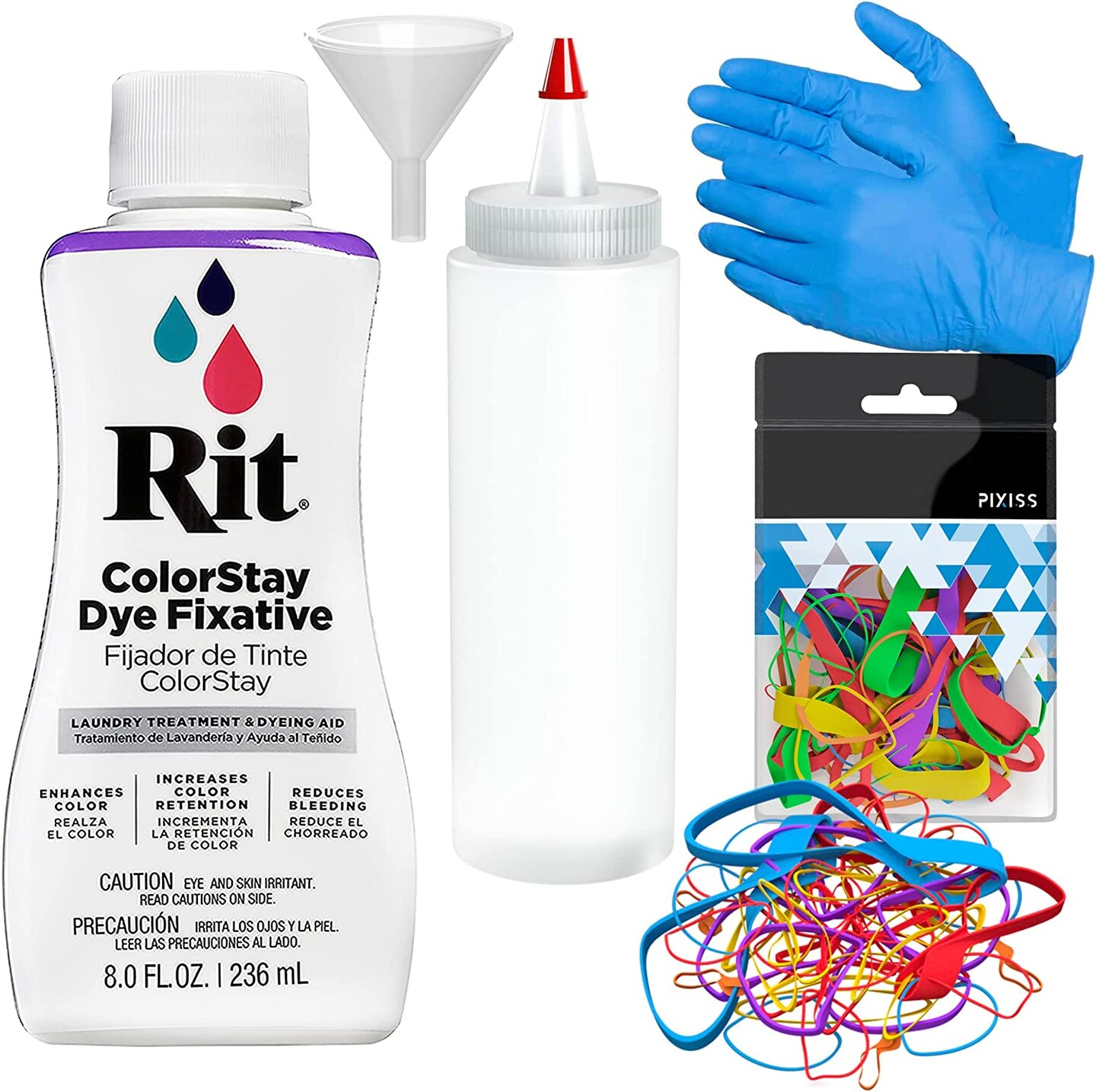Rit Dye ColorStay Dye Fixative 8oz, Pixiss Tie Dye Accessories Bundle