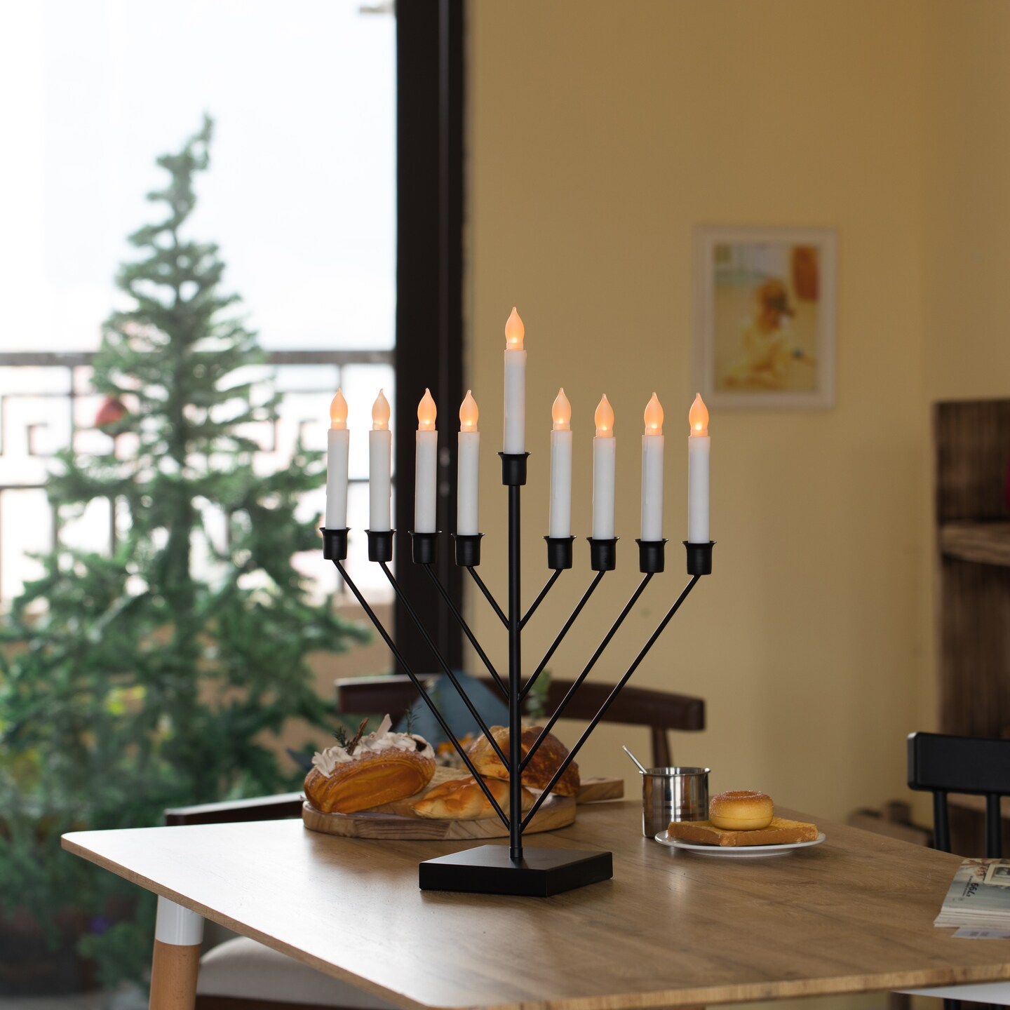 Nine Branch Electric Chabad Judaica Chanukah Menorah with LED Candle Design Candlestick