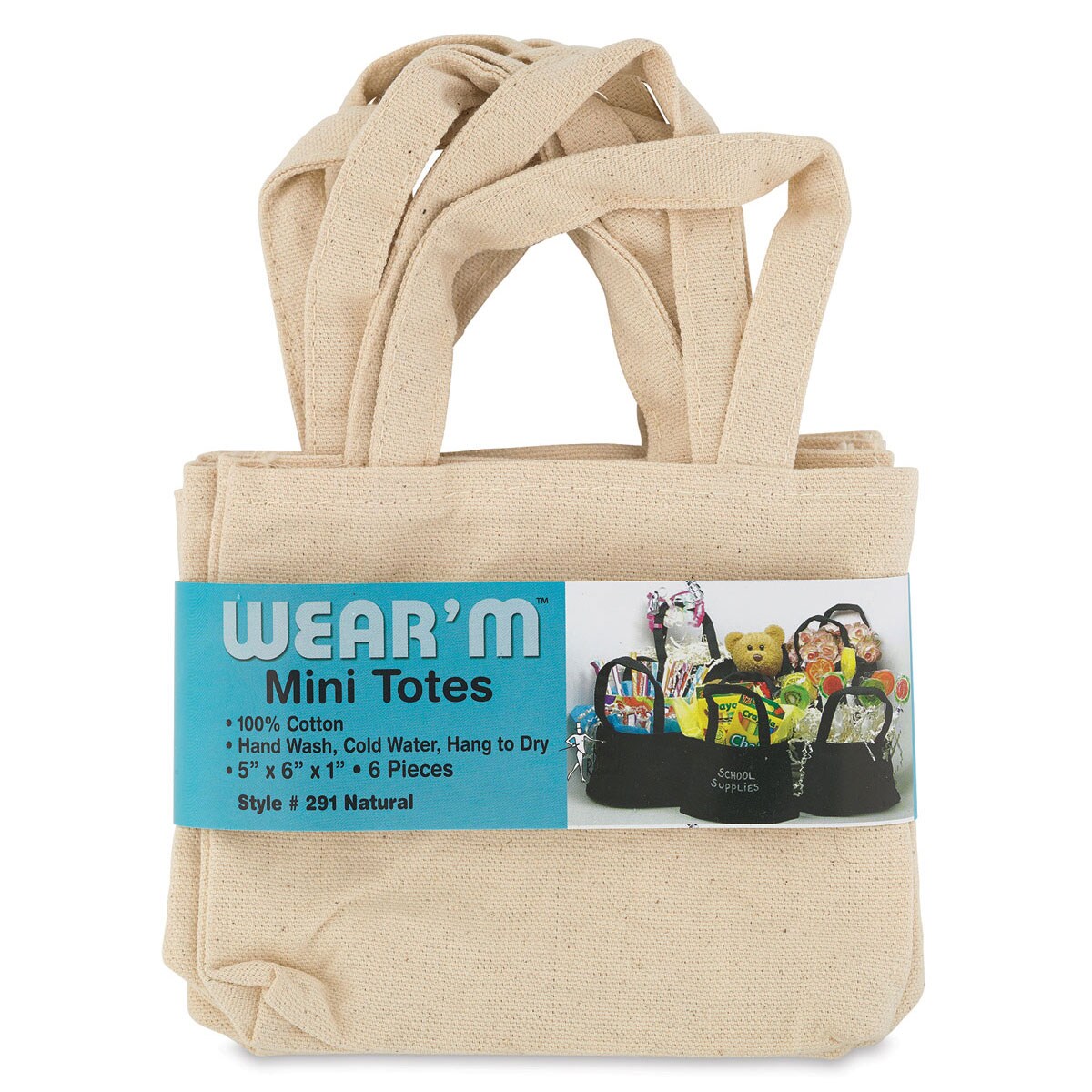Natural Cotton Mini Totes - Pkg of 6