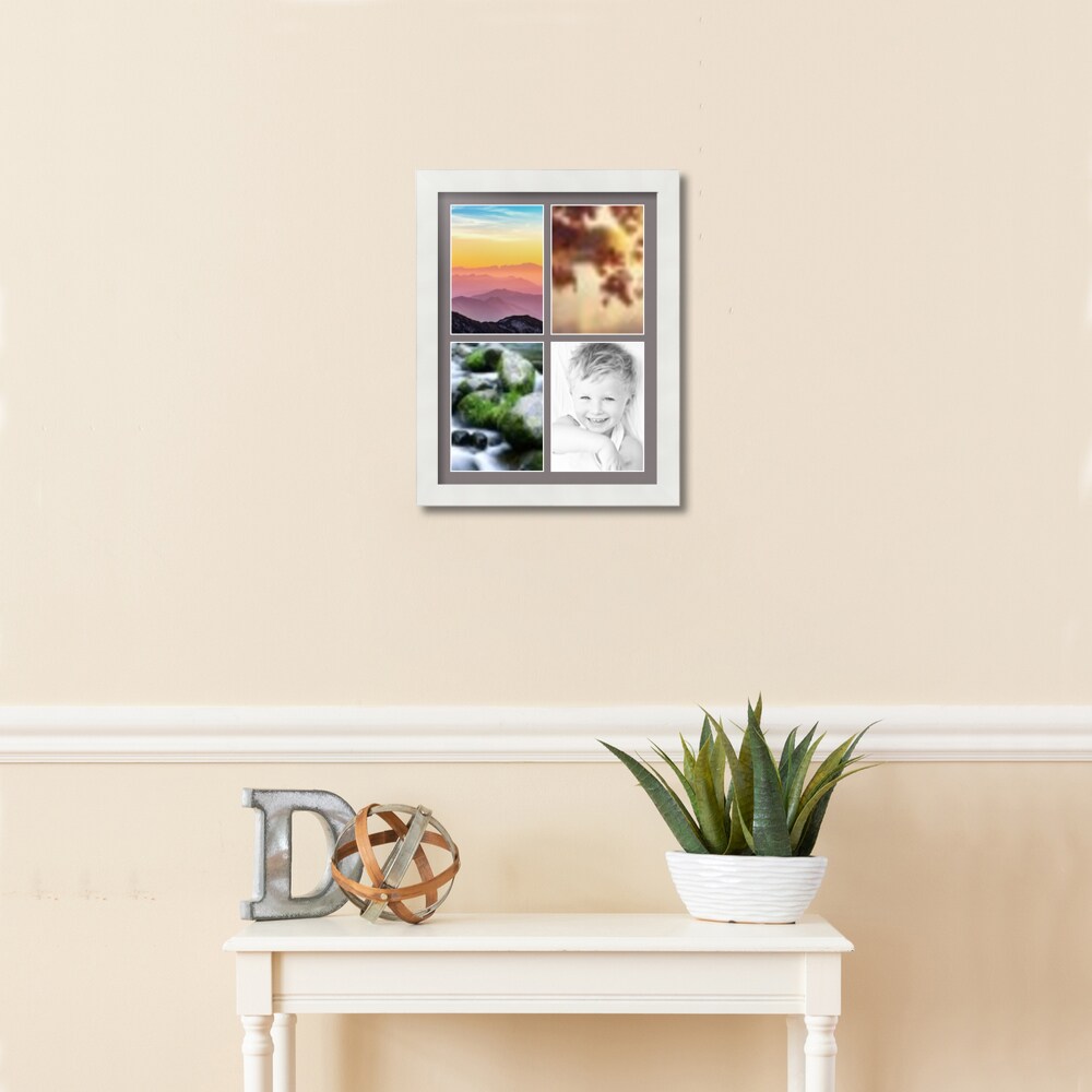 ArtToFrames Collage Photo Picture Frame with 4 - 5x7 inch Openings, Framed in White with Over 62 Mat Color Options and Regular Glass (CSM-3966-2153)