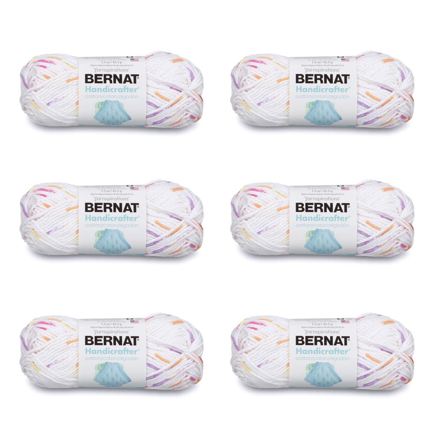 Bernat Handicrafter Cotton Floral Prints Yarn - 6 Pack of 42.5g/1.5oz - Cotton - 4 Medium (Worsted) - 80 Yards - Knitting/Crochet