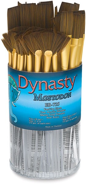 Dynasty Mastodon Synthetic Brush Canister - Fan/Glaze, Set of 60