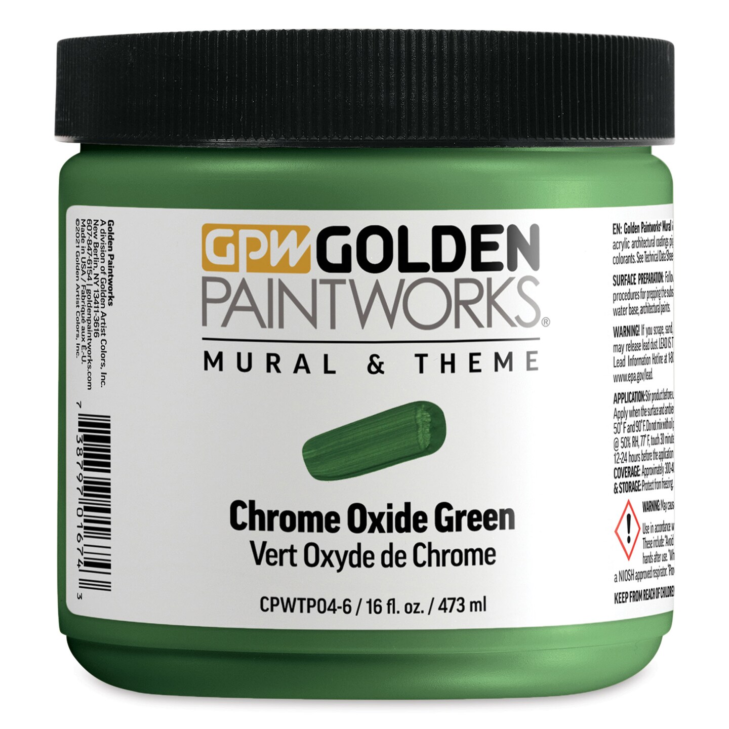 Golden Paintworks Mural and Theme Acrylic Paint - Chrome Oxide Green, 16 oz, Jar