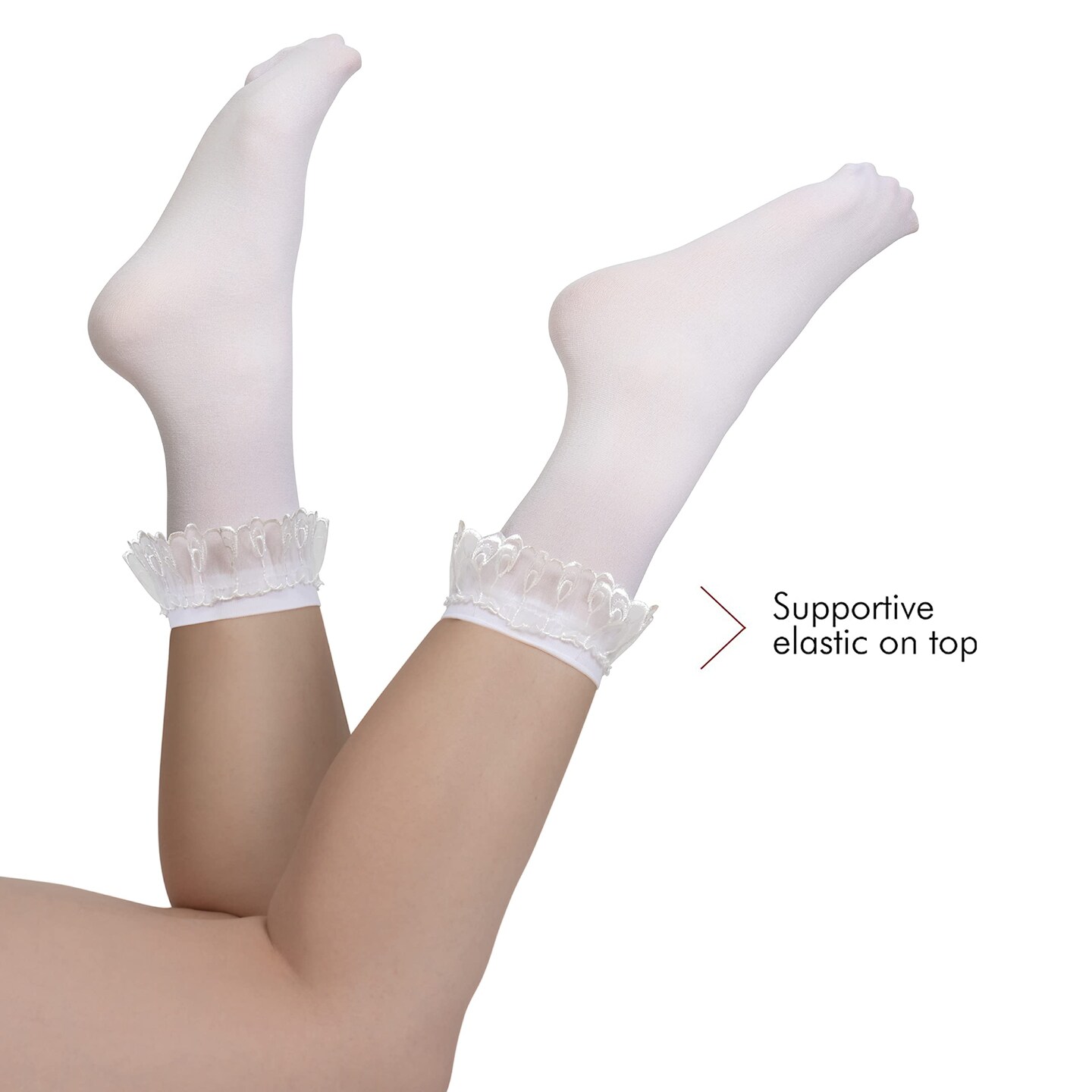 White Ruffled Anklet Socks - Frilly White Opaque Lace Ruffles Top Trim Bobby Sock
