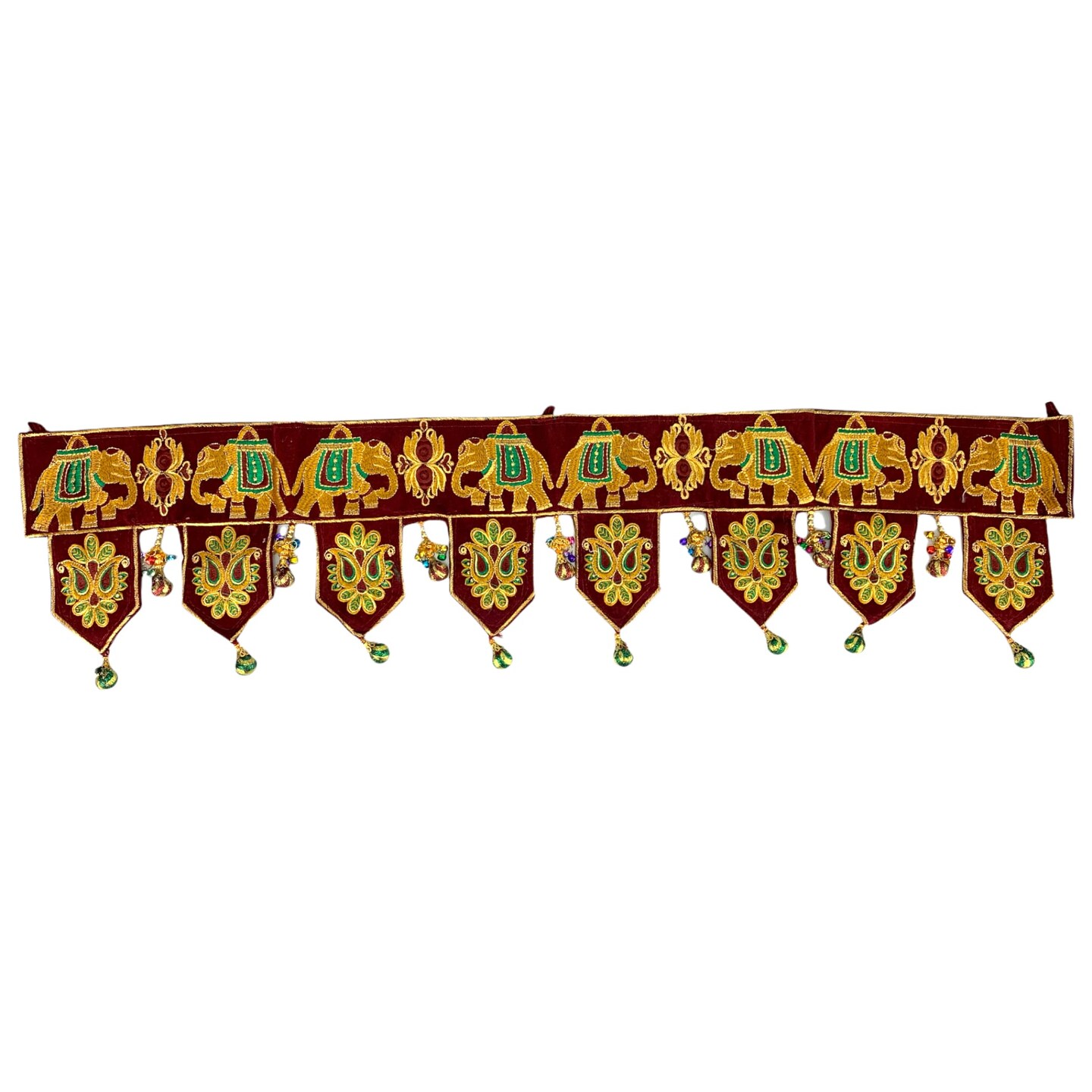 Indian Fabric Door Toran 36 Inch Bhandarwal Hanging Valance Elephant Velvet Traditional Wall Decorative for Window Home Temple Decor Wedding Diwali Navratri Puja Housewarming Decorations