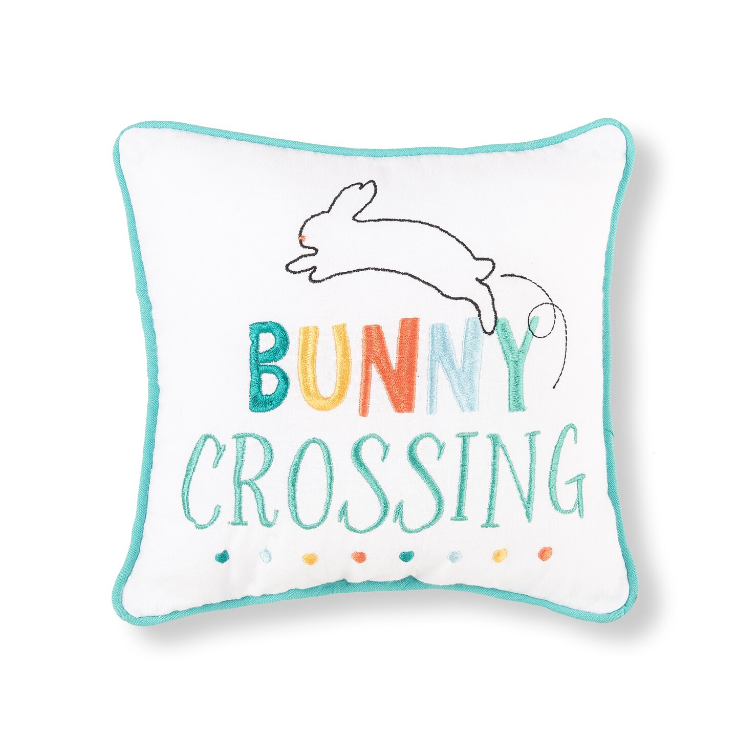 Easter "Bunny Crossing" Embroidered Mini Spring Themed Accent Pillow, 10" x 10"