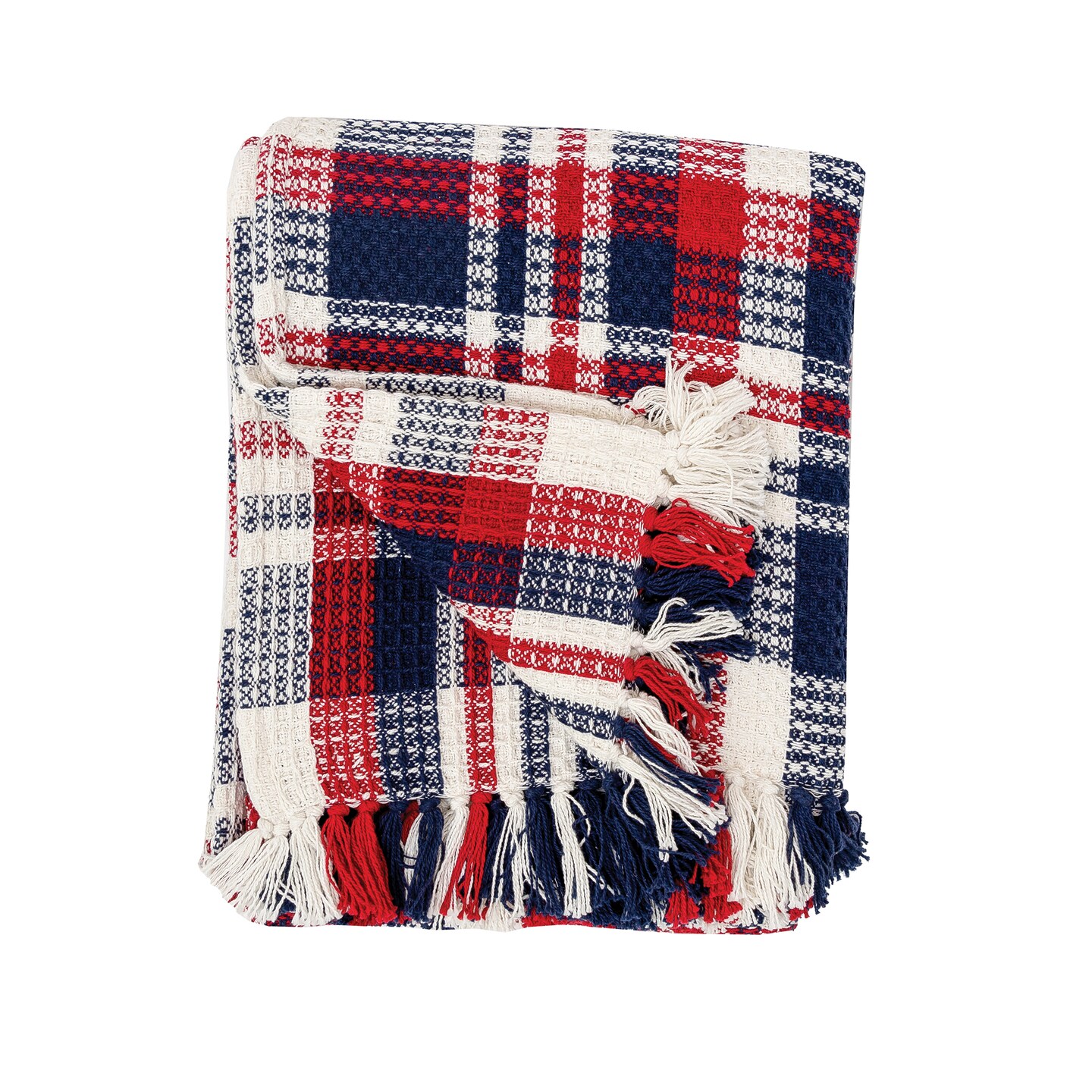 Harbor Plaid Red White & Blue 100% Cotton Accent Throw Blanket 50" x 60"