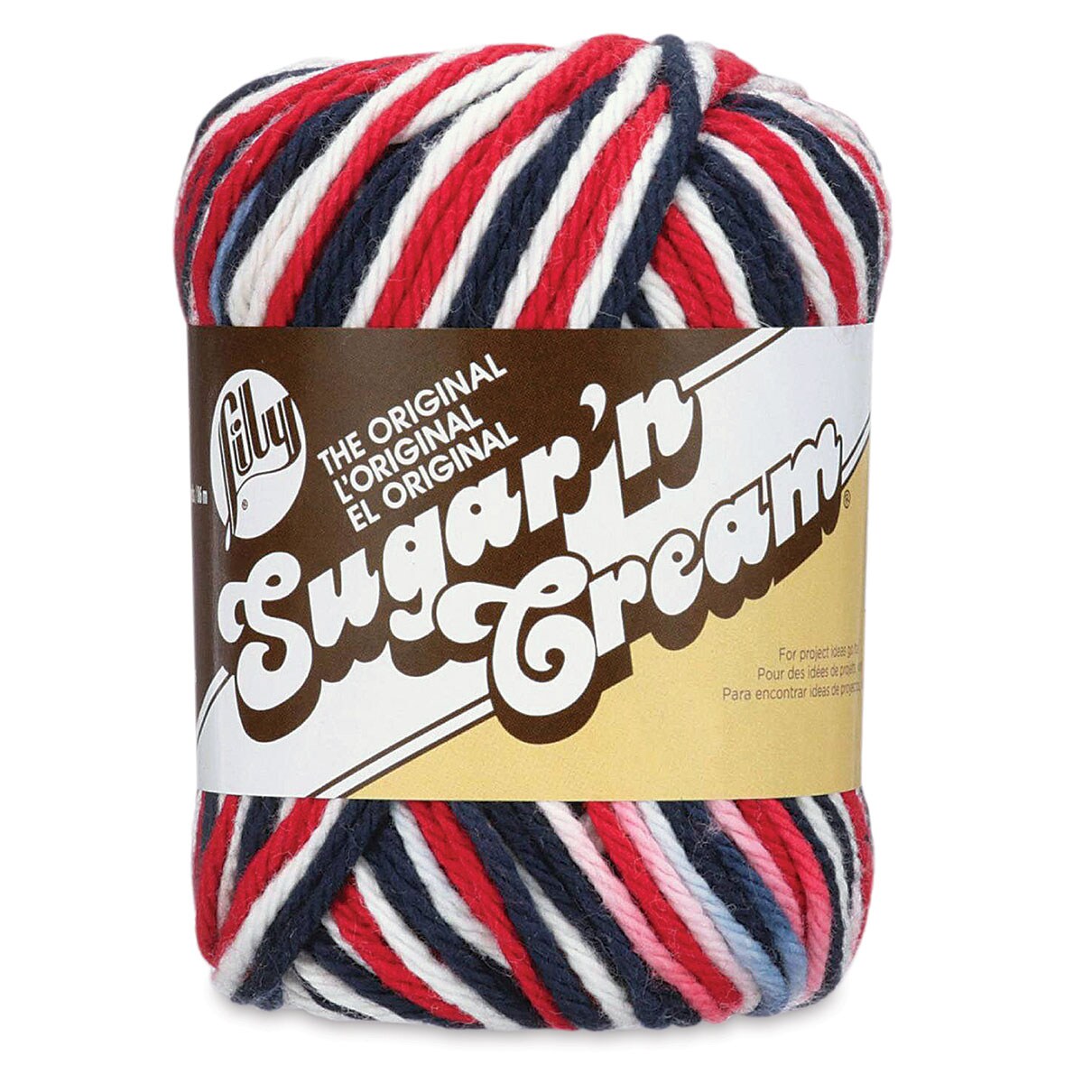 Lily Sugar N&#x27; Cream Yarn - 2 oz, 4-Ply, Red White Blue Ombre