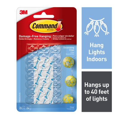 Command™ Clear Decorating Clips 17026CLR-ES, 20 Clips, 24 Strips/Pack