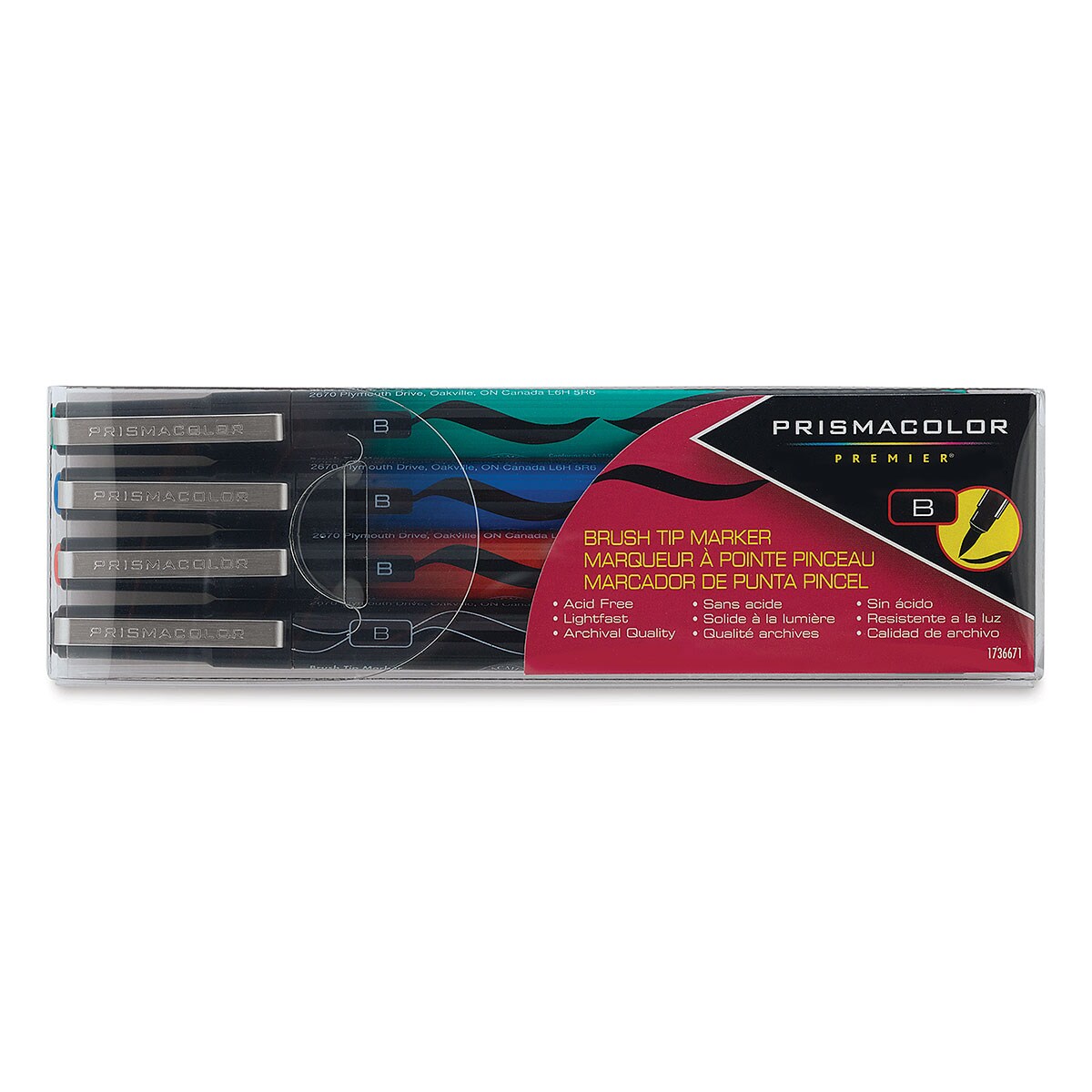 Prismacolor Premier Illustration Markers - Basic Colors, Brush Tip, Set of 4