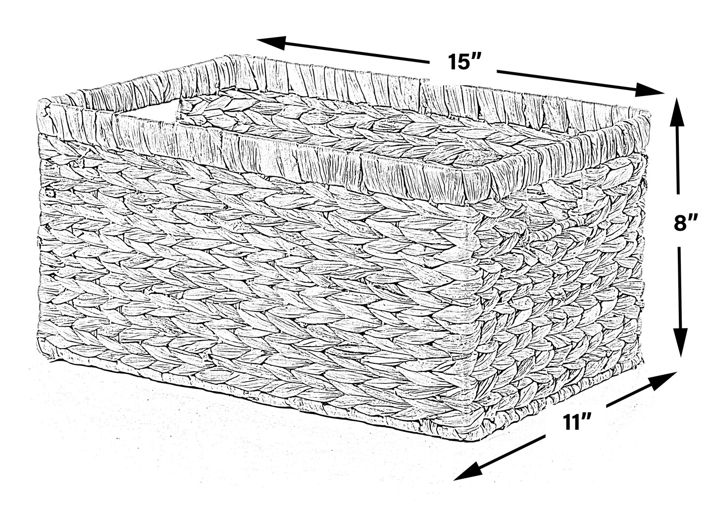 Natural Woven Water Hyacinth Wicker Rectangular Storage Bin Basket with
