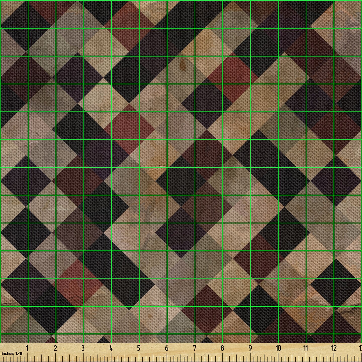 Ambesonne Grunge Fabric by The Yard, Antique Looking Checkered Pattern in Brown Tones Vintage Grid Aged Display, Decorative Satin Fabric for Home Textiles and Crafts, 1 Yards, Multicolor