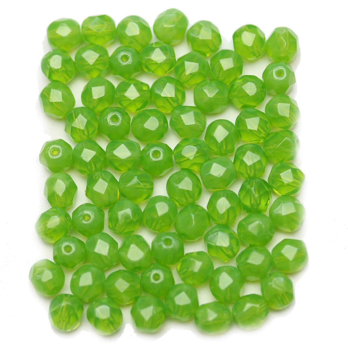 Light Green Opaque Czech Glass Fire Polished Faceted Round 6mm Beads