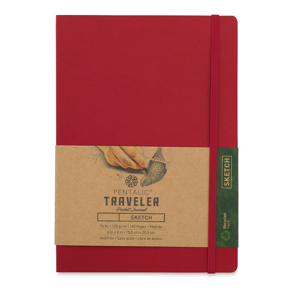 Pentalic Recycled Traveler&#x27;s Sketchbook - 8-1/4&#x22; x 5-7/8&#x22;, Red