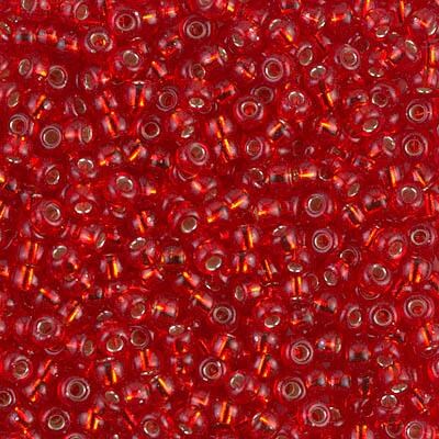 Miyuki 8 Round Seed Bead, 8-10, Silver Lined Flame Red, 10 grams