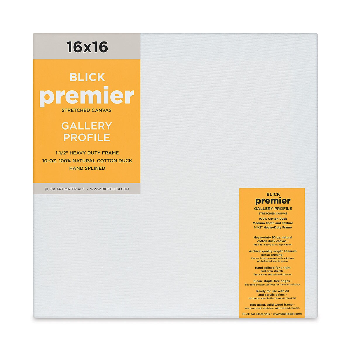Blick Premier Stretched Cotton Canvas - Gallery Profile, Splined, 16&#x22; x 16&#x22;