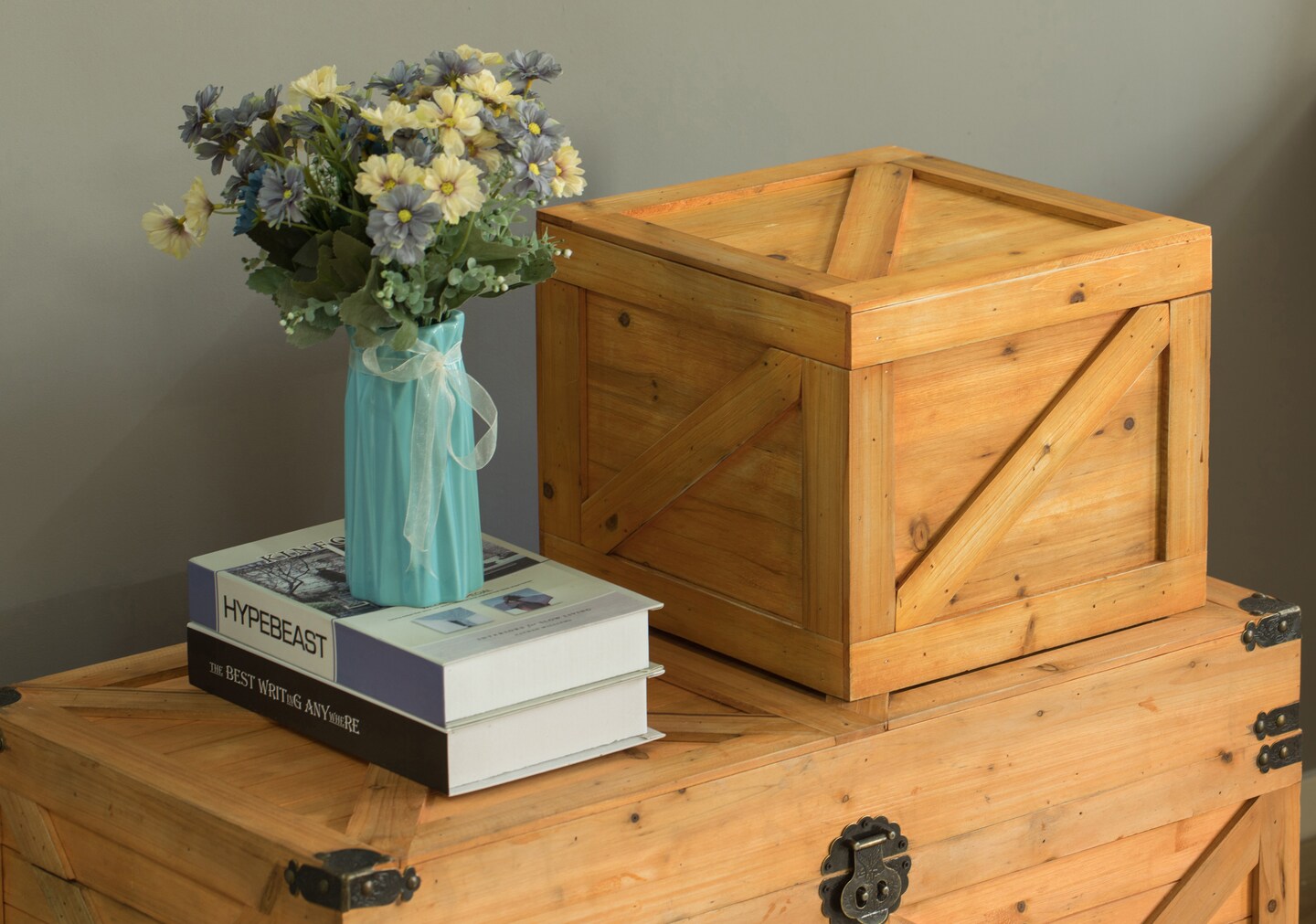 Square Decorative Wooden Chest Trunk