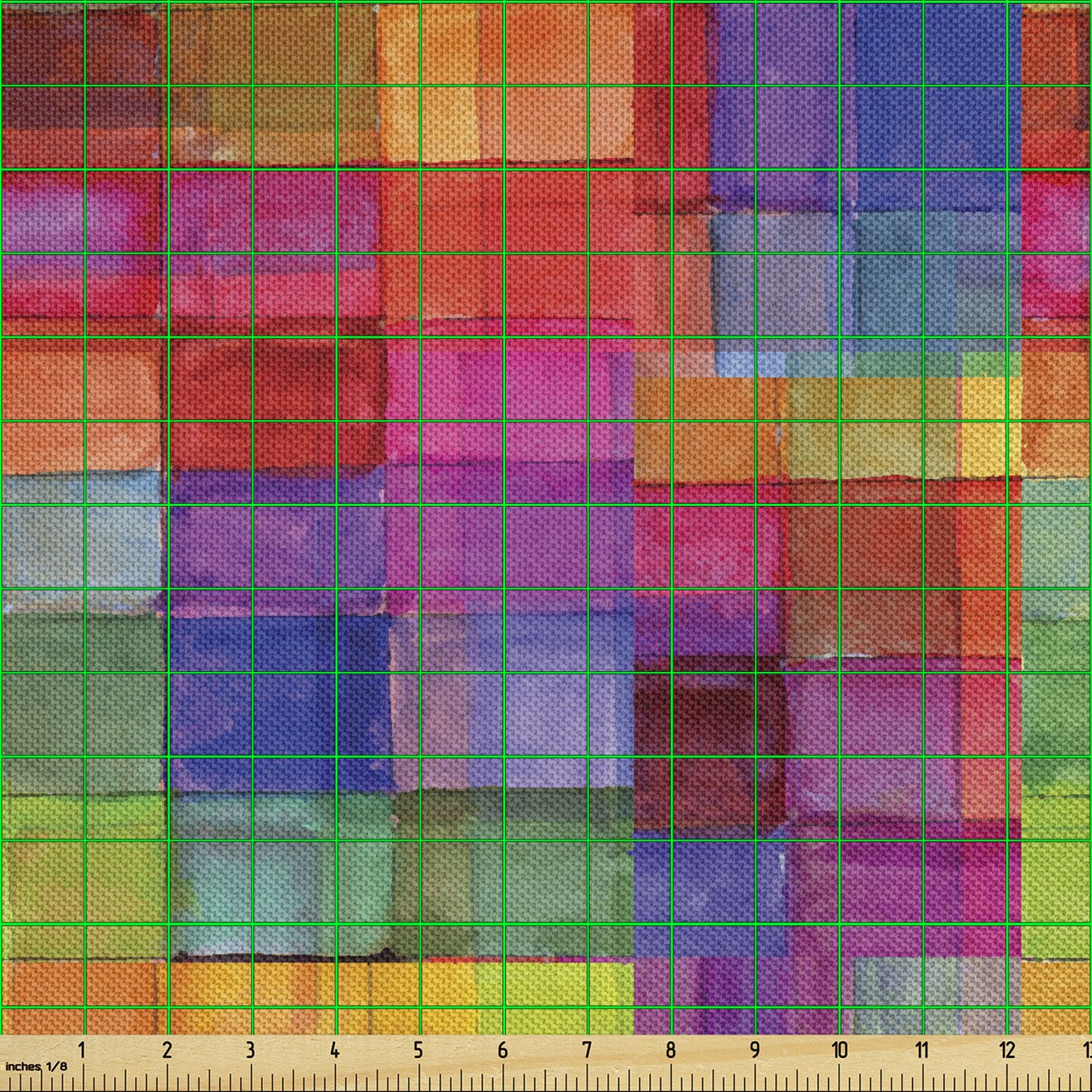 Ambesonne Abstract Fabric by The Yard, Rainbow Colored Geometric Square Shaped Blurry Effects Watercolor Design, Decorative Satin Fabric for Home Textiles and Crafts, 3 Yards, Multicolor