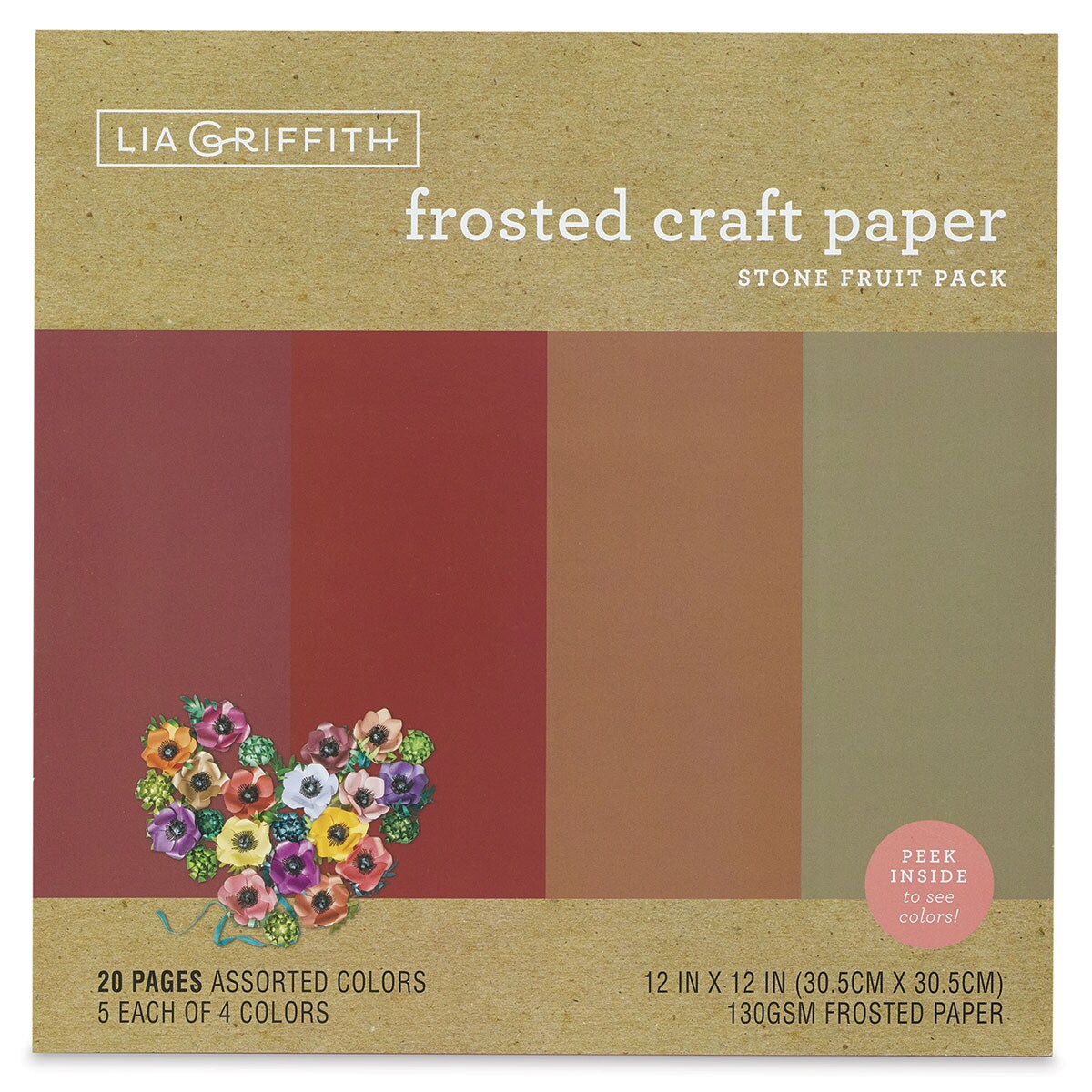 Lia Griffith Frosted Craft Paper - Stone Fruit, 12&#x22; X 12&#x22;, 20 Sheets, 130 gsm