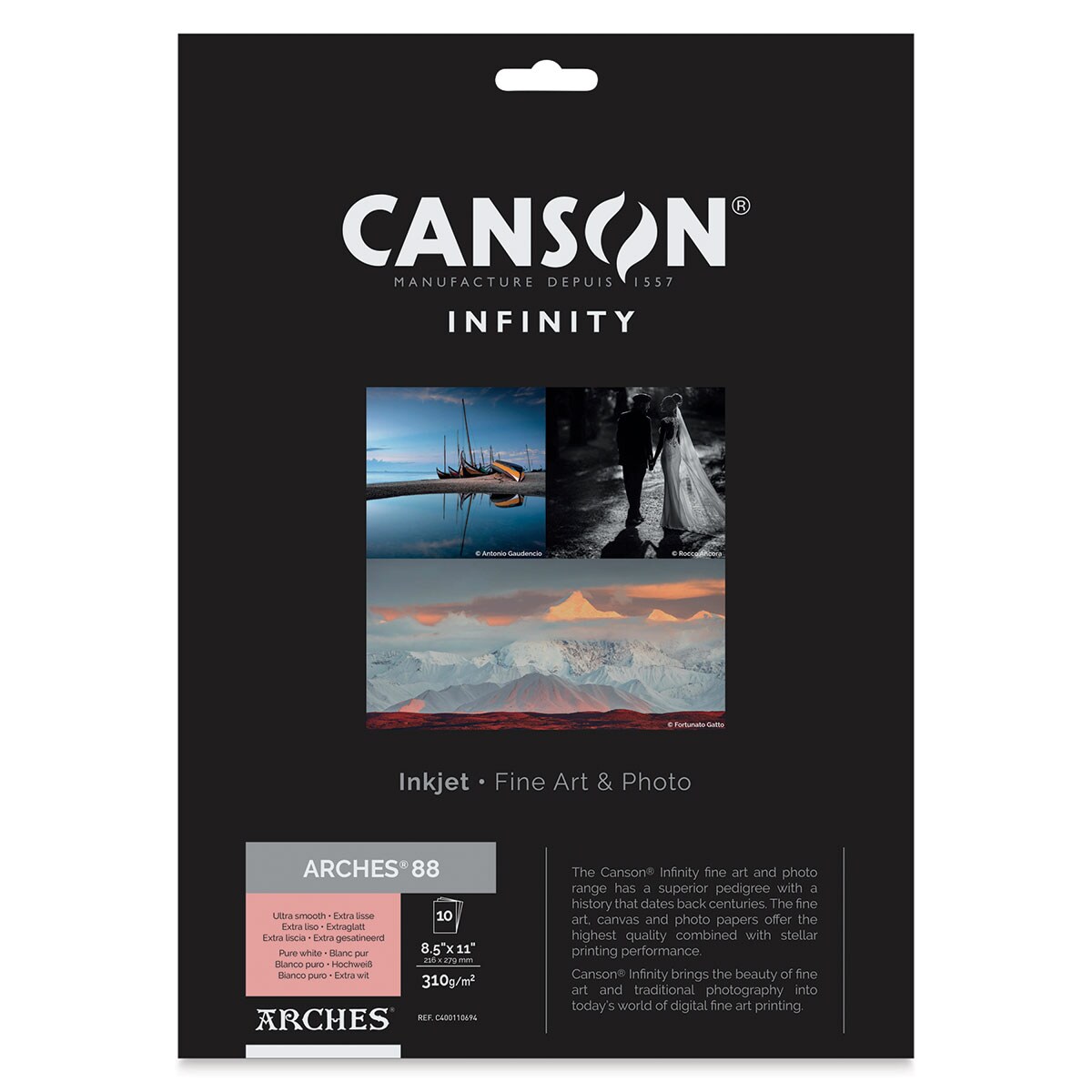 Canson Infinity Arches 88 Inkjet Fine Art and Photo Paper - 8-1/2&#x22; x 11&#x22;, 310 gsm, Package of 10