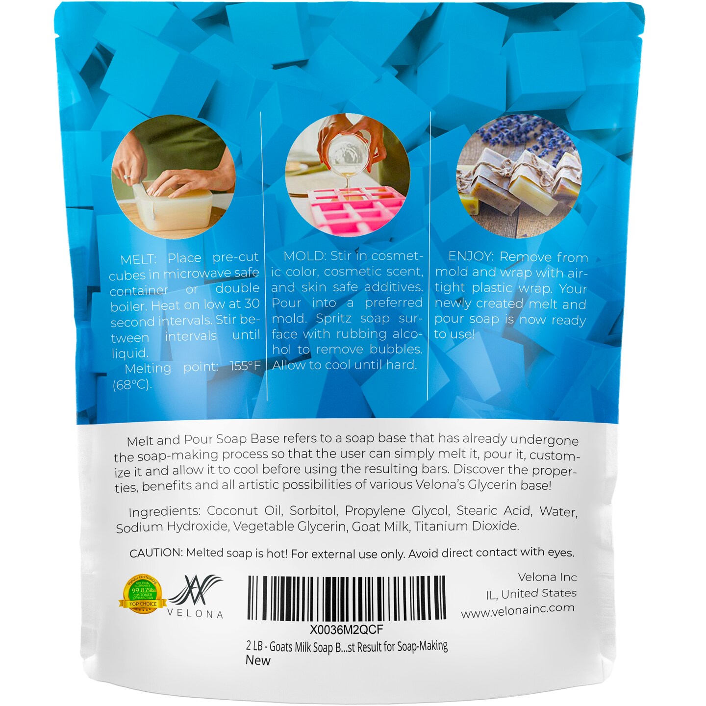 velona 2 LB - Coconut Milk Glycerin Soap Base SLS/SLES Free | Melt and Pour  | Natural Bar for The Best Result for Soap Making