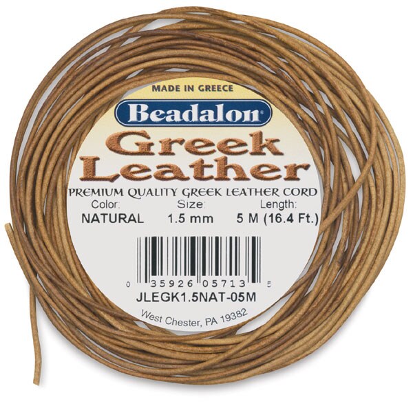 Beadalon Greek Leather Cord - 1.5 mm x 5 m, Natural